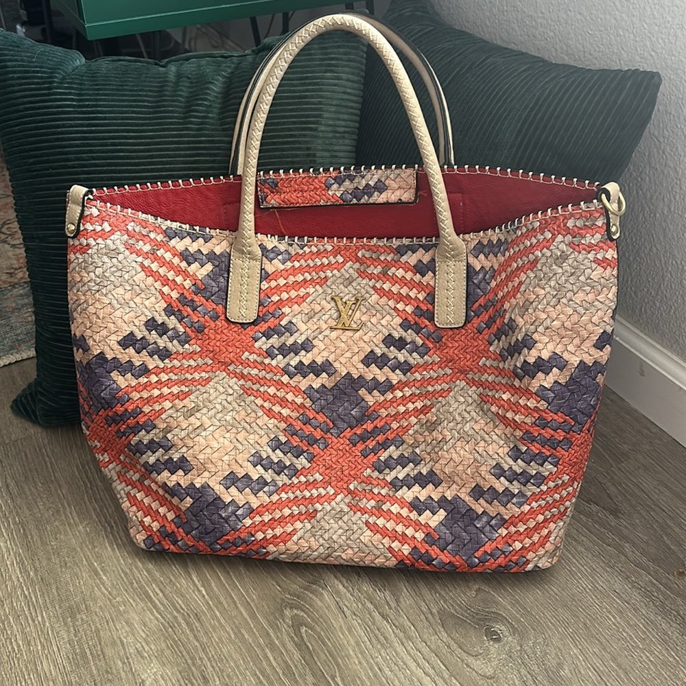 Woven designer dupe carryall bag LV